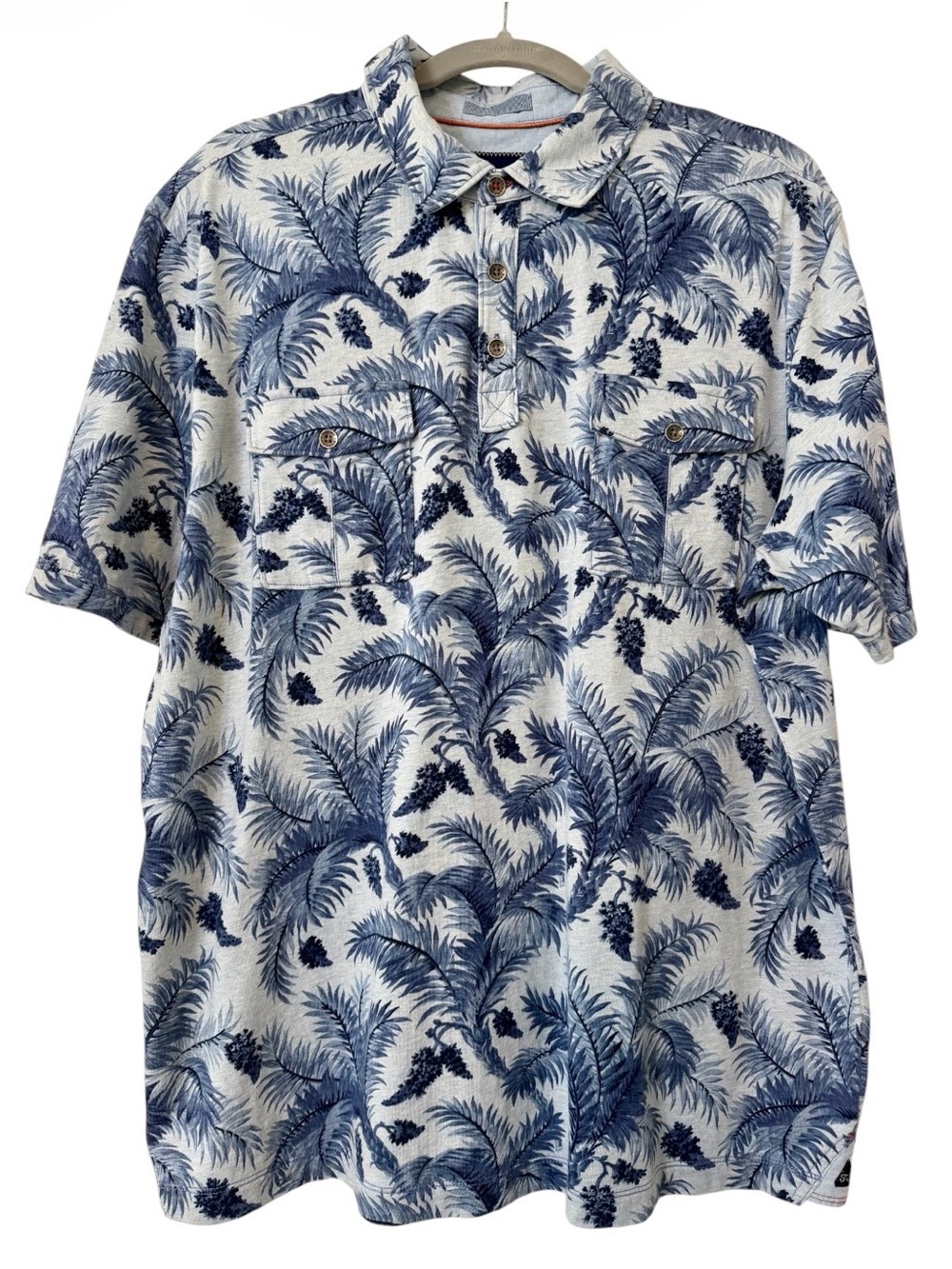 Tommy Bahama Hawaiian Shirt Men's XL Blue Palm Pattern Button Up Short Sleeve